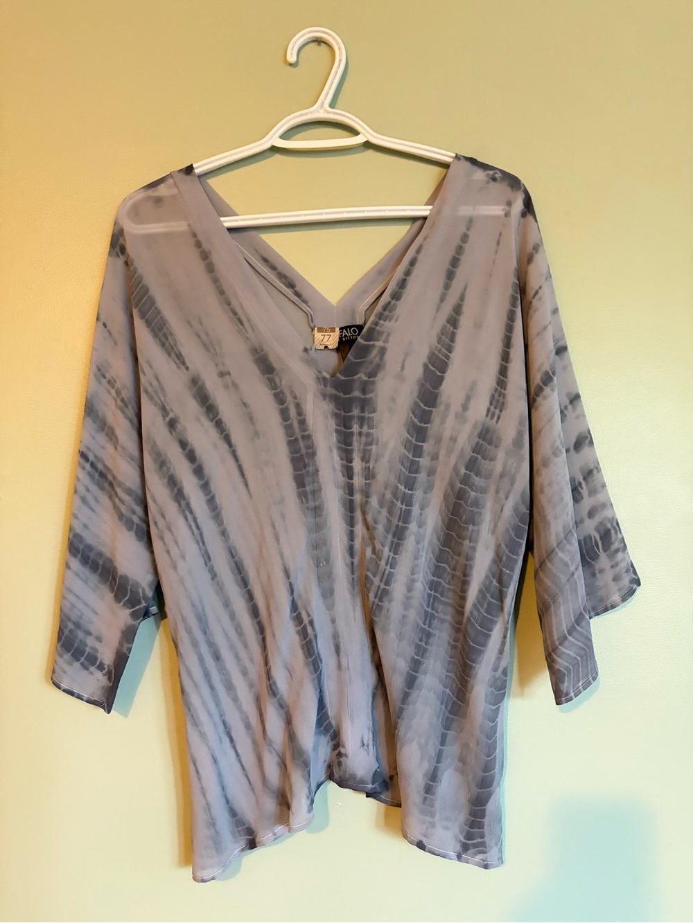 Buffalo David Bitton 100% Silk Blouse V Neck Tie Dye Whimsigoth Sheer S Top Boho